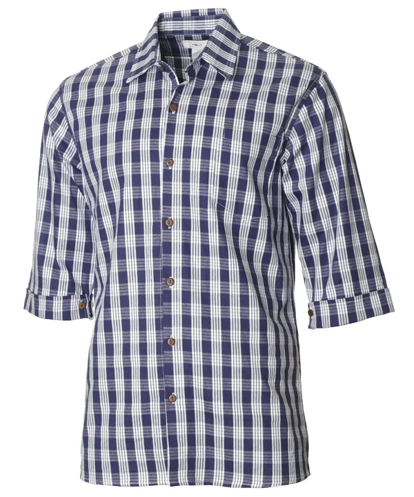 Navy 3/4 sleeve cotton Palaka Hawaiian men's shirt