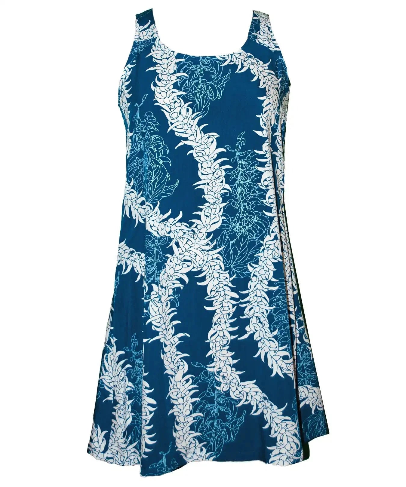 A-Line Back Cutout Short Hawaiian Dress Plumeria Leis Navy / L A-Line Back Cutout Short Hawaiian Dress Plumeria Leis Navy / L