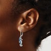 Sterling Silver Polished Blue Crystal Seahorse Dangle Earrings