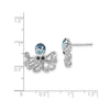 Sterling Silver Polished Blue and White Crystal Octopus Post Earrings
