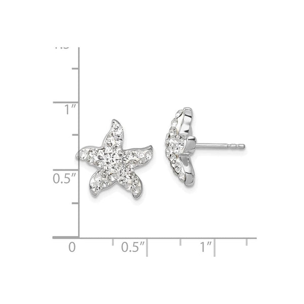 Sterling Silver Polished White Crystal Starfish Post Earrings