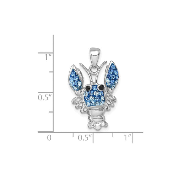 Sterling Silver Polished Blue Crystal Lobster Pendant