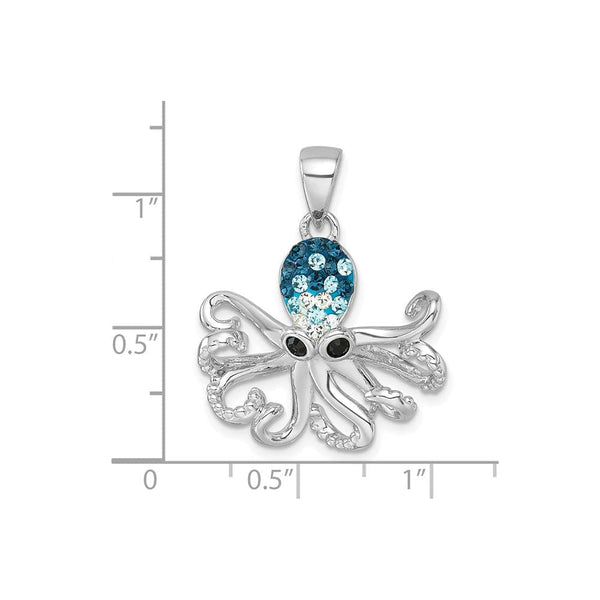 Sterling Silver Polished Blue Crystal Octopus Pendant