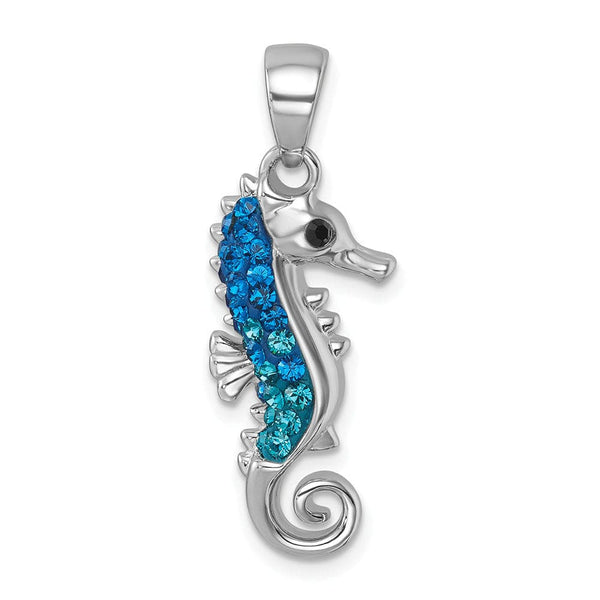 Sterling Silver Polished Blue Crystal Seahorse Pendant