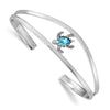Sterling Silver Polished and Antiqued Blue Crystal Turtle Bangle