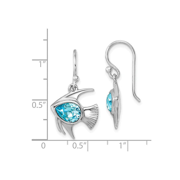 Sterling Silver Polished Blue Crystal Angel Fish Dangle Earrings