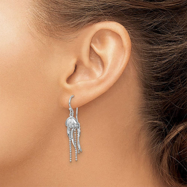 Sterling Silver Polished Moveable Jellyfish Dangle Earrings