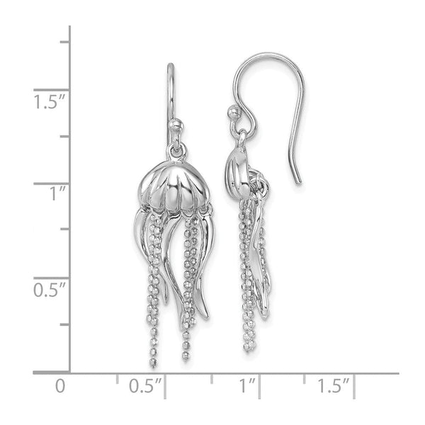 Sterling Silver Polished Moveable Jellyfish Dangle Earrings