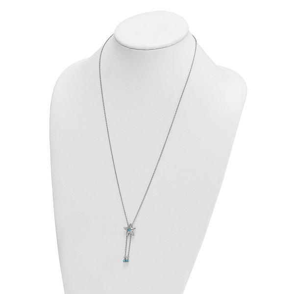 Sterling Silver Polished and Textured Crystal Starfish Adjustable Necklace