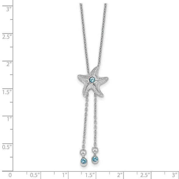 Sterling Silver Polished and Textured Crystal Starfish Adjustable Necklace