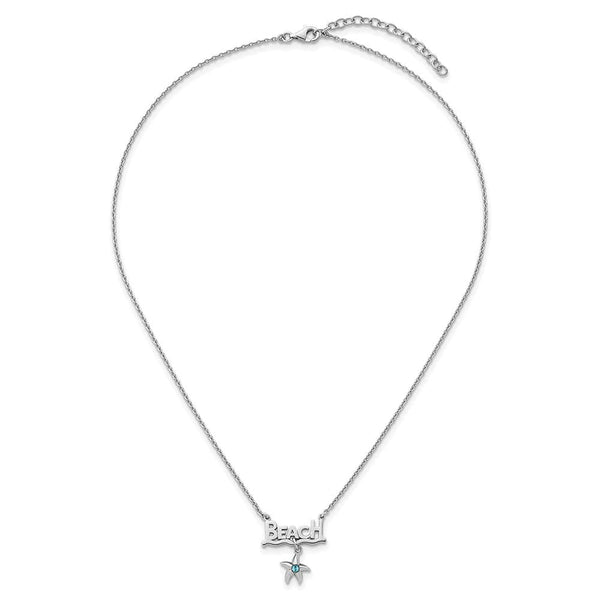 Sterling Silver Polished Crystal Starfish Beach 16 inch with a 2 inch extension Necklace