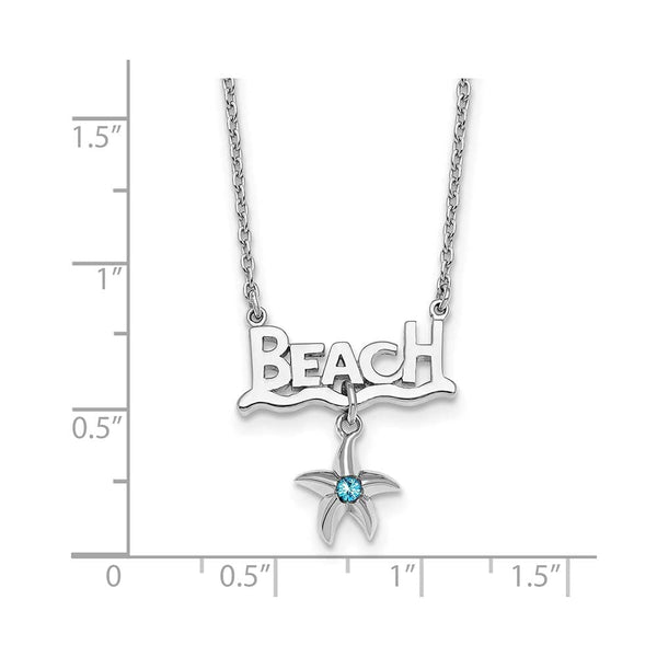 Sterling Silver Polished Crystal Starfish Beach 16 inch with a 2 inch extension Necklace