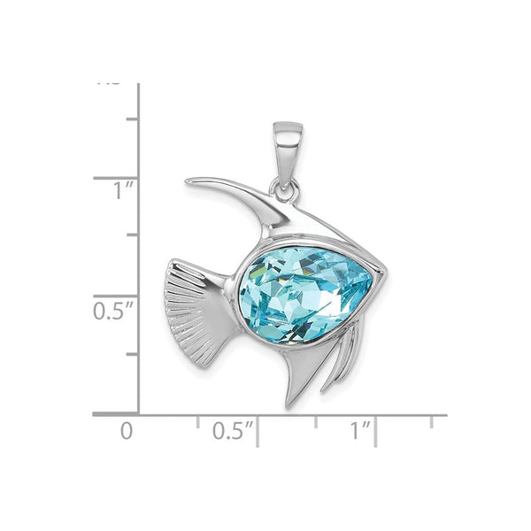 Sterling Silver Polished Crystal Angel Fish Pendant 30 mm