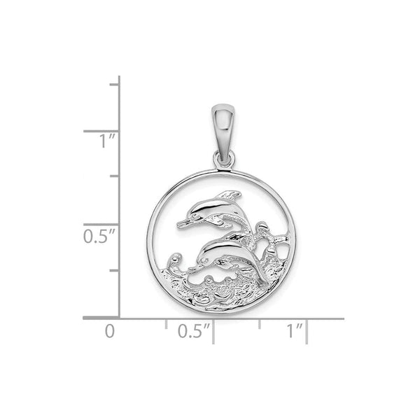Sterling Silver Polished Dolphins Swimming Oval Pendant