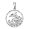 Sterling Silver Polished Dolphins Swimming Oval Pendant