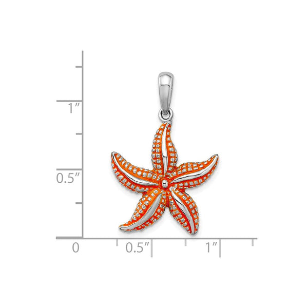 Sterling Silver Enameled Orange Starfish Pendant