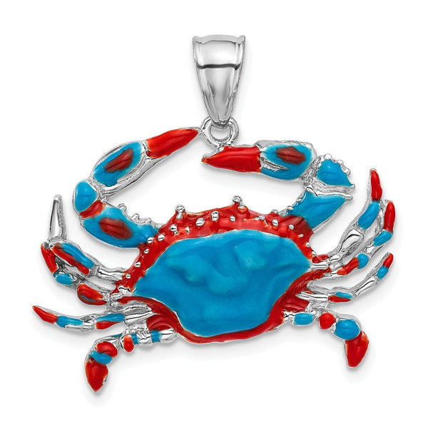 Sterling Silver Polished Enameled Blue Crab Pendant