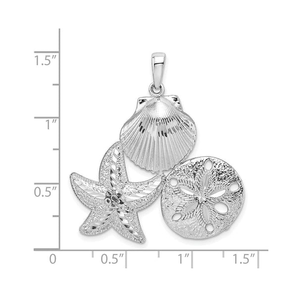 Sterling Silver Polished and Diamond-Cut Sea Life Pendant