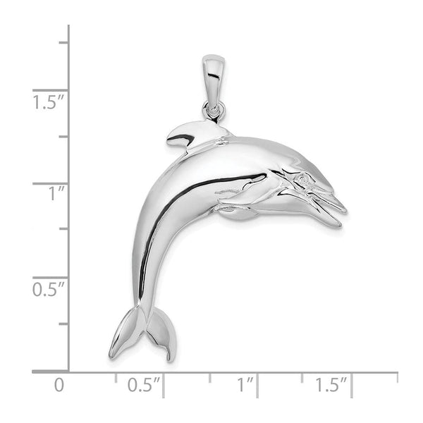 Sterling Silver Polished 3D Jumping Dolphin Pendant