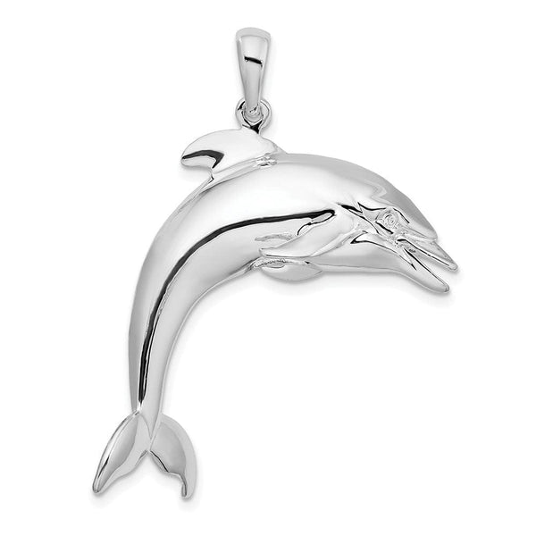 Sterling Silver Polished 3D Jumping Dolphin Pendant