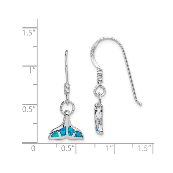 Sterling Silver Created Opal Whale Tail Dangle Earrings