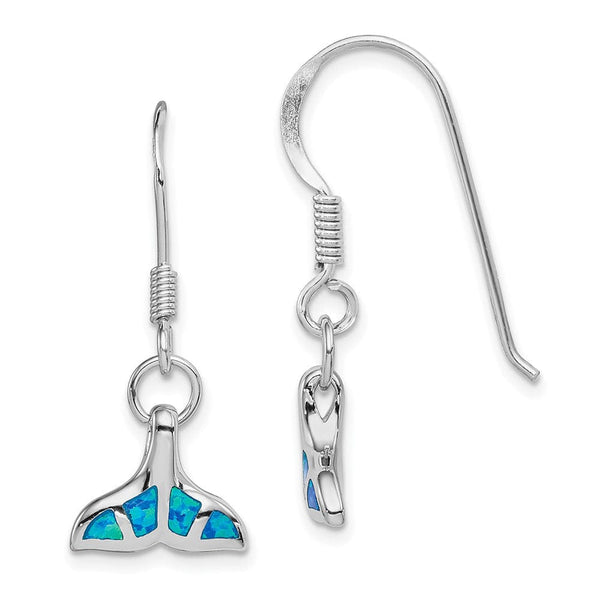 Sterling Silver Created Opal Whale Tail Dangle Earrings