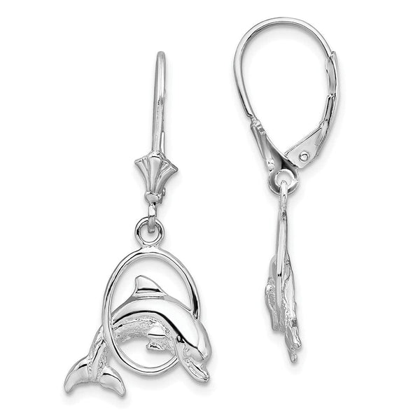 Sterling Silver Dolphin in Hoop Lever back Earrings