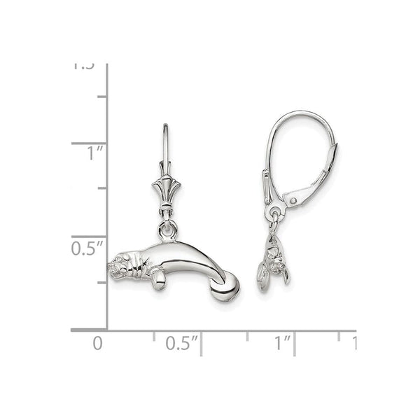 Sterling Silver Polished 3D Manatee Leverback Earrings