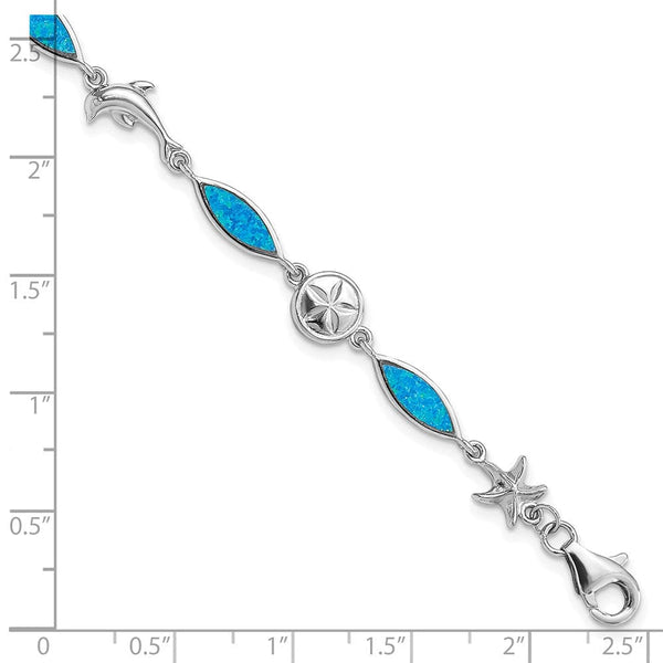Sterling Silver Created Opal Sea Life 7 inch Bracelet