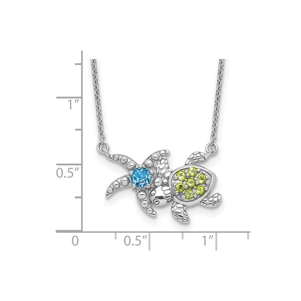 Silver Turtle Seastar Necklace Peridot and Topaz