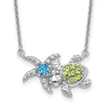 Silver Turtle Seastar Necklace Peridot and Topaz