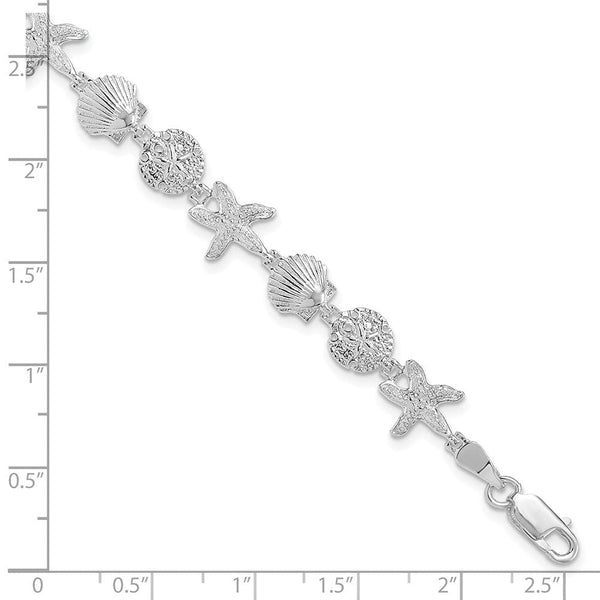 Sterling Silver Polished Sand Dollar / Shell / Starfish Bracelet