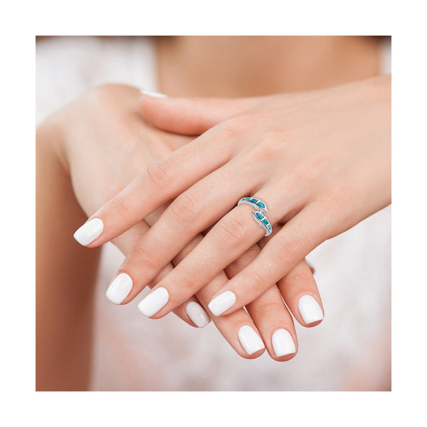 Sterling Silver Blue Created Opal Dolphins Ring