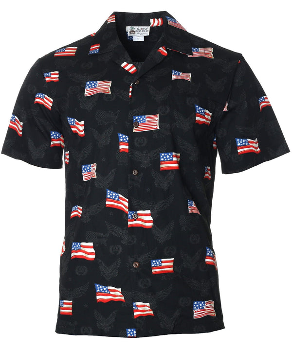Eagles & Flags Aloha Shirt Black