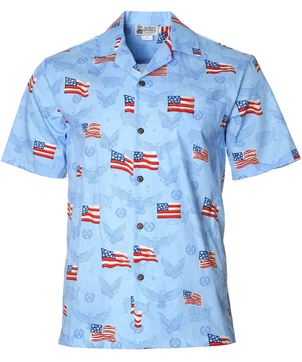 Eagles & Flags Aloha Shirt Blue