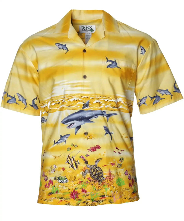 Sharks World Bottom Border Hawaiian Shirt Yellow