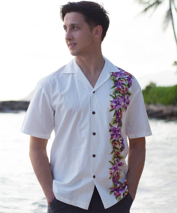 Hawaiian Shirt Violette Side Border Band Design White