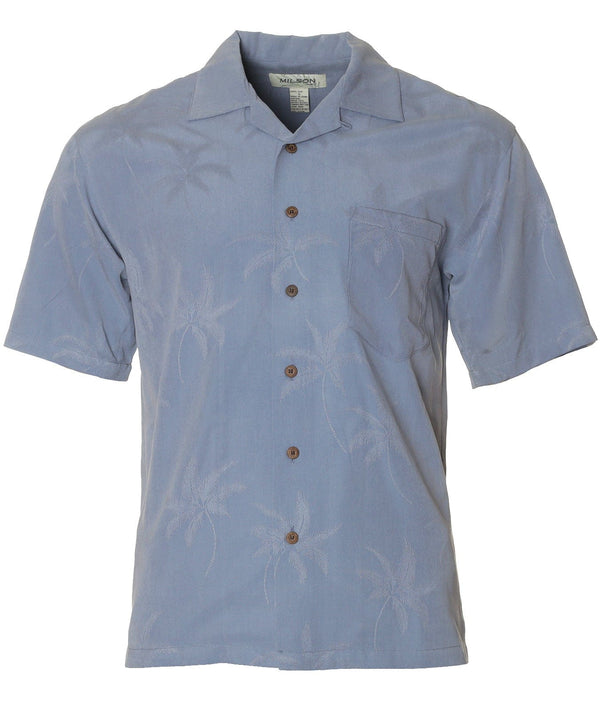 Silk Aloha Shirt Tropical Palms Blue