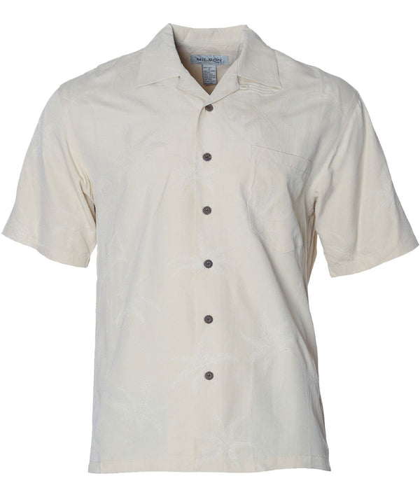 Silk Aloha Shirt Tropical Palms Cream