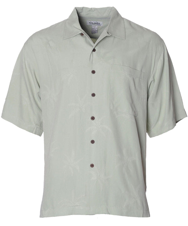 Silk Aloha Shirt Tropical Palms Green