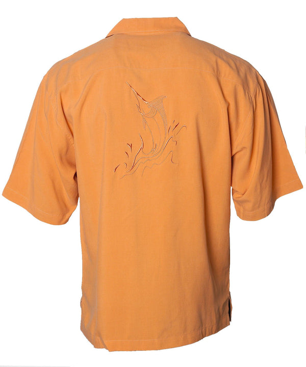 Silk Shirt Embroidered Swordfish Orange