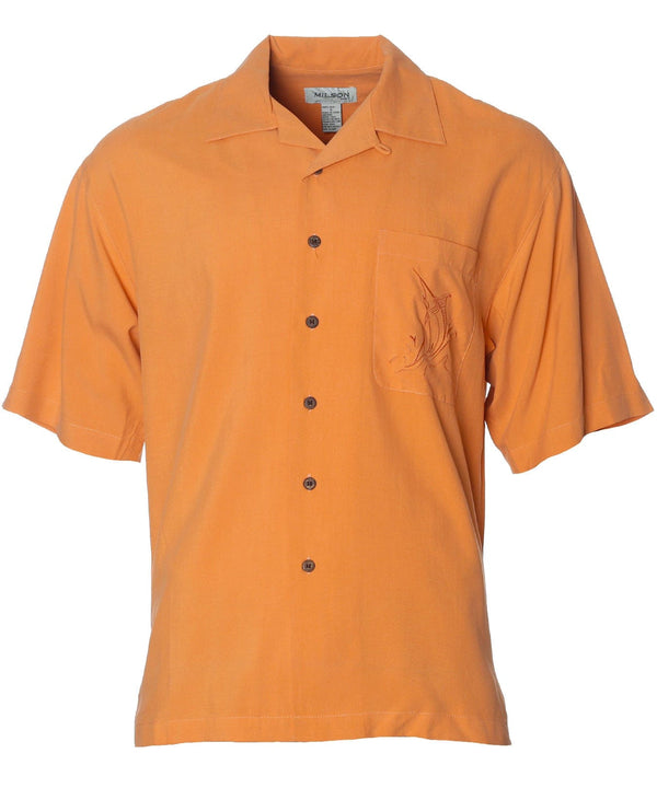 Silk Shirt Embroidered Swordfish Orange Orange