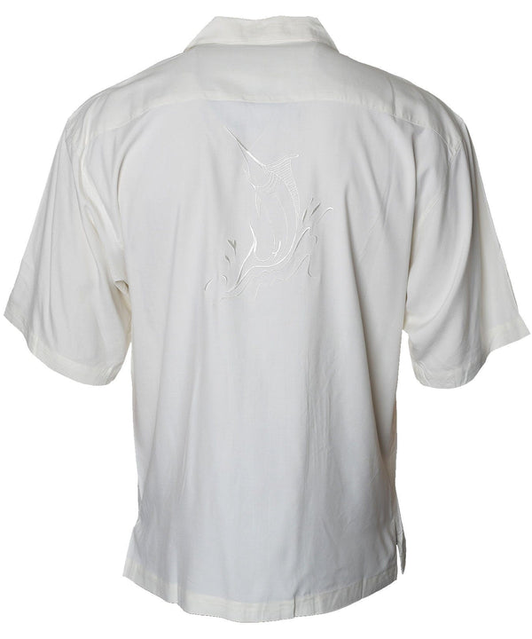 Silk Shirt Embroidered Swordfish White