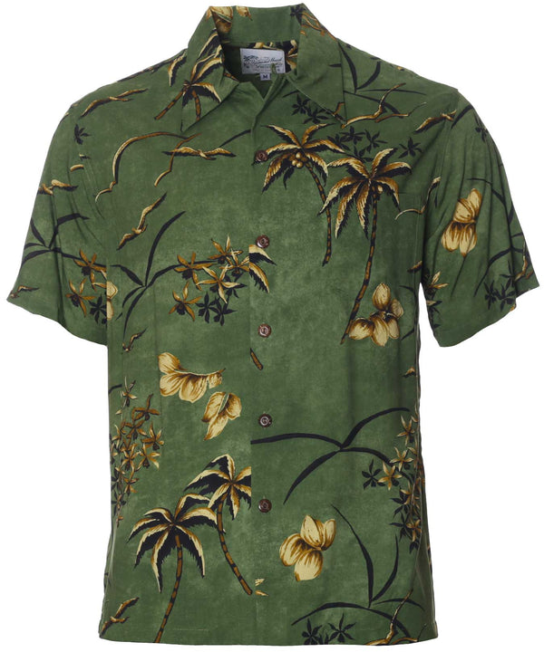 Aloha Shirt Retro Oasis Palms Moss