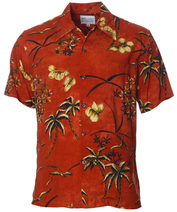 Aloha Shirt Retro Oasis Palms Rust