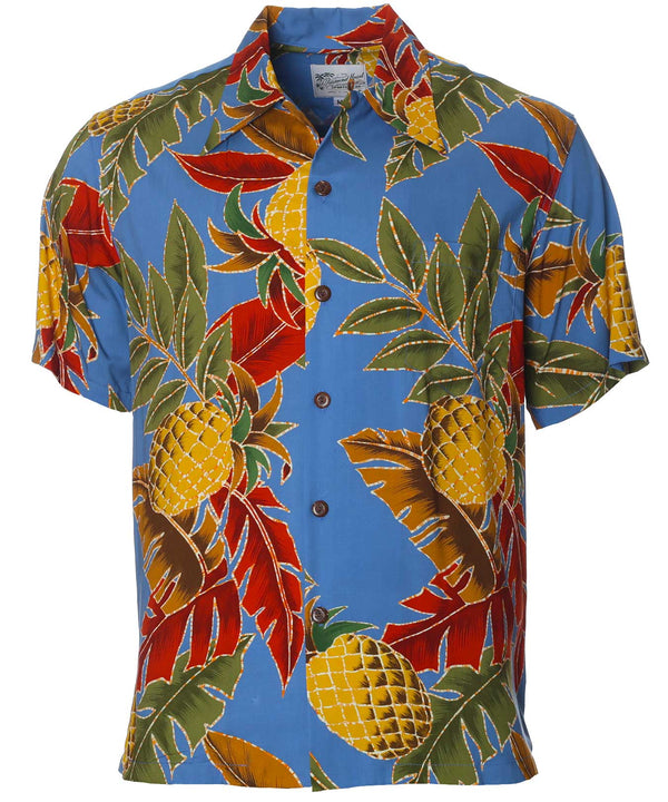 Retro Pineapples Aloha Shirt Ocean Blue