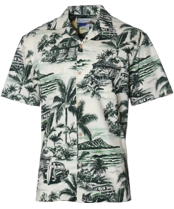 Waikiki Woody Hawaiian Shirt Forest Green