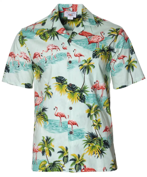Flamingos Aloha Shirt Sage