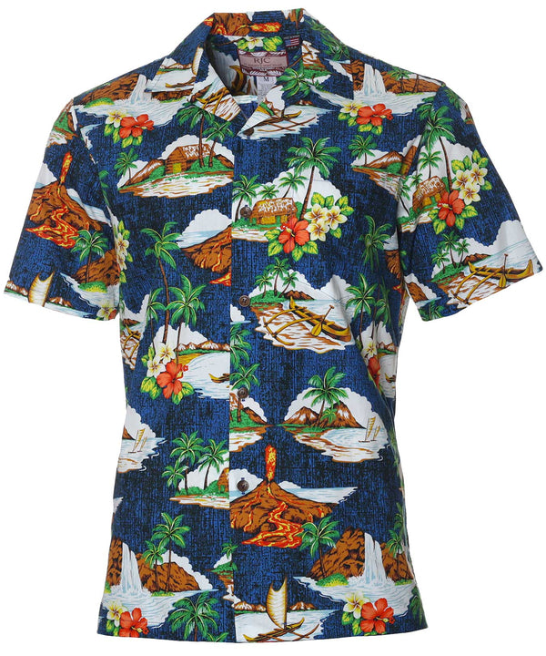 Mauna Loa Men's Hawaiian Shirt Navy