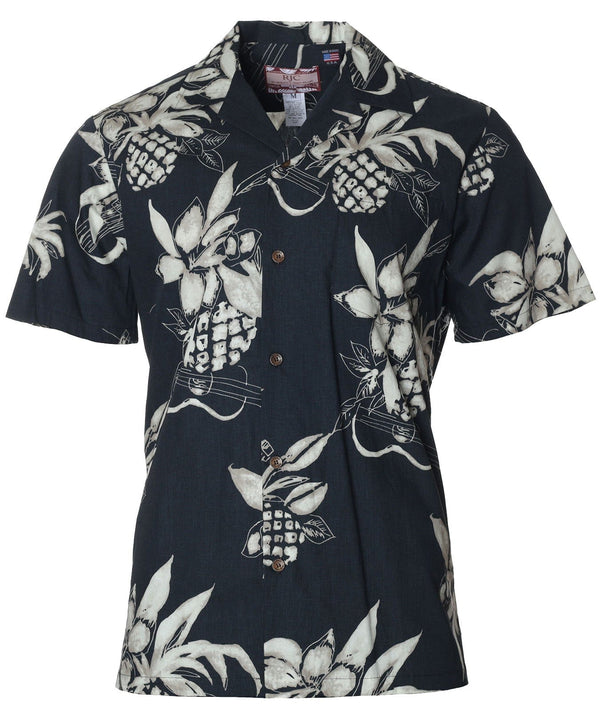 Pineapples and Ukuleles Hawaiian Shirt Black RJC